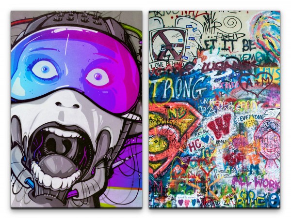 2 Bilder je 60x90cm Cyborg Schrei Graffiti Street Art Wand Gekritzel Tags