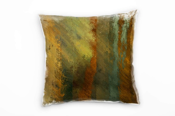 Abstrakt, grün, braun, gold, orange, gemalt Deko Kissen 40x40cm für Couch Sofa Lounge Zierkissen
