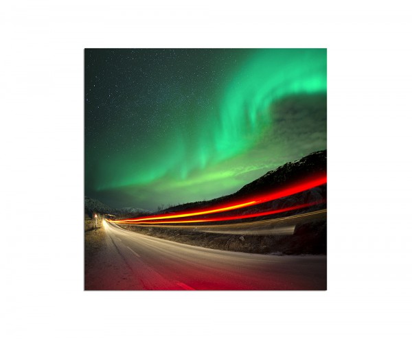 80x80cm Nordlichter Straße Lichter Norwegen Nacht