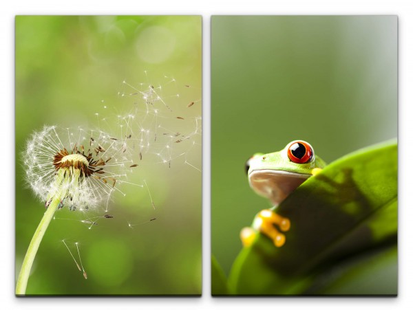 2 Bilder je 60x90cm Pusteblume Grün Frosch Harmonie Meditation Beruhigend Natur