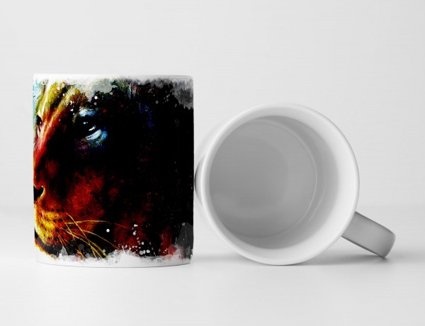 Tasse Geschenk Bild – Löwenkopf auf schwarzem Untergrund