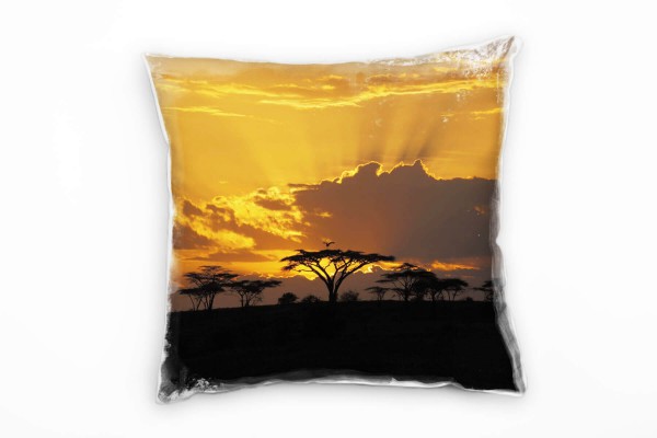 Landschaft, orange, schwarz, Sonnenuntergang, Afrika Deko Kissen 40x40cm für Couch Sofa Lounge Zierk