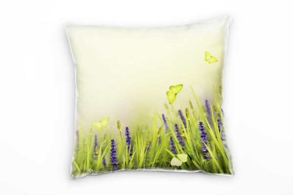 Wiese, Blumen, Schmetterling, grün, lila Deko Kissen 40x40cm für Couch Sofa Lounge Zierkissen