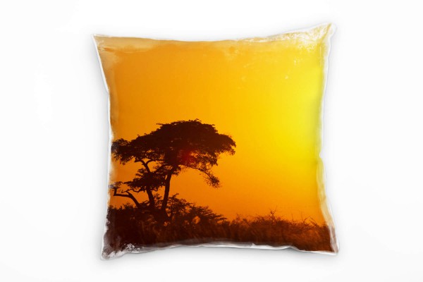 Landschaft, orange, braun, Sonnenaufgang, Afrika, Savanne Deko Kissen 40x40cm für Couch Sofa Lounge