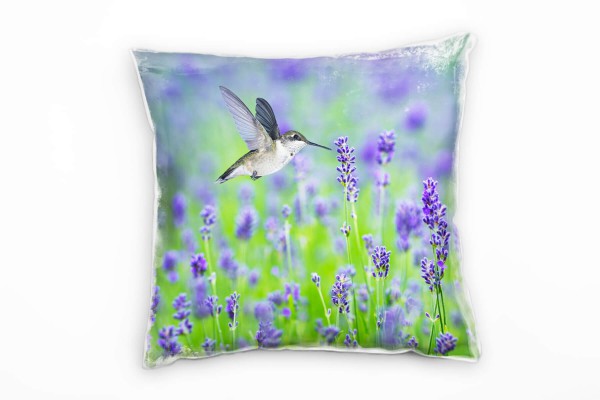 Tiere, Kolibri, Blumen, Lavendel, grün, lila Deko Kissen 40x40cm für Couch Sofa Lounge Zierkissen