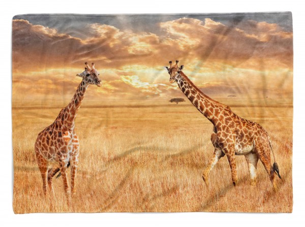 Handtuch Strandhandtuch Saunatuch Kuscheldecke mit Tiermotiv Giraffen Savanne