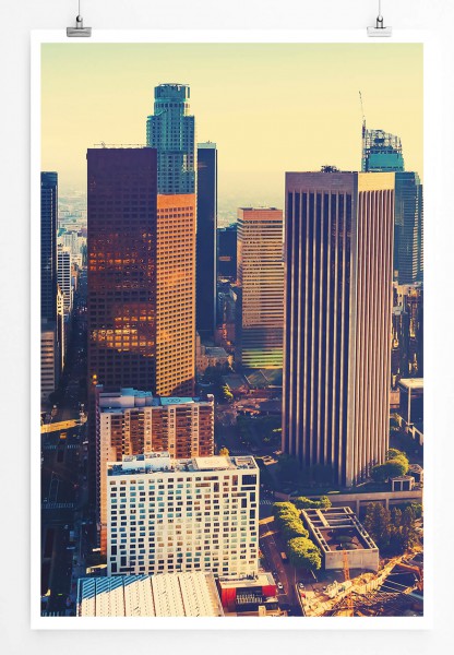 Urbane Fotografie  Downtown Los Angeles bei Sonnenaufgang von oben 60x90cm Poster
