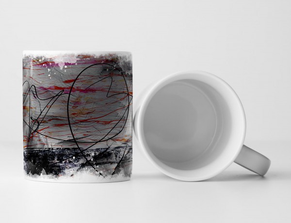 Tasse Geschenk schwarze feine Linien auf abstraktem Untergrund