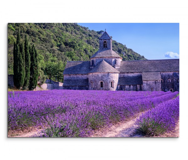 120x80cm Wandbild Frankreich Provence Lavendelfeld Steinkirche