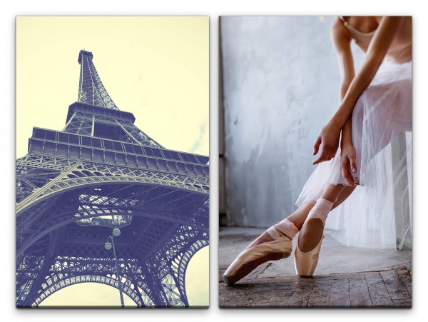2 Bilder je 60x90cm Ballerina Ballett Eiffelturm Paris Frankreich Beine Kultur