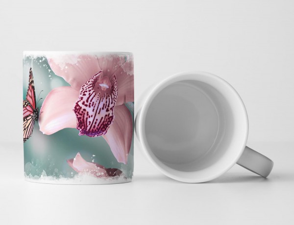 Tasse Geschenk Naturfotografie – Rosa Orchideen mit rosa Schmetterlingen