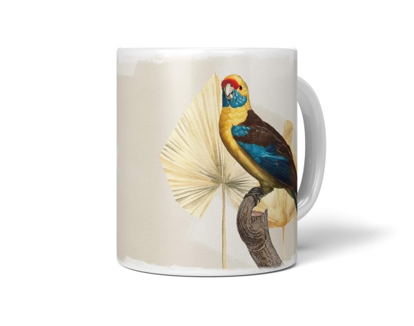 Dekorative Tasse mit schönem Vogel Motiv bunter Papagei Südsee Süden Paradies Pastelltöne