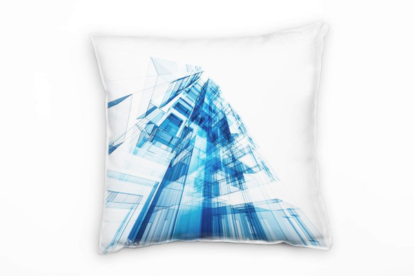 Abstrakt, blau, weiß, dreidimensional, Architektur Deko Kissen 40x40cm für Couch Sofa Lounge Zierkis
