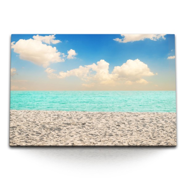 120x80cm Wandbild auf Leinwand Sandstrand Strand Meer Sonnenschein Sommer