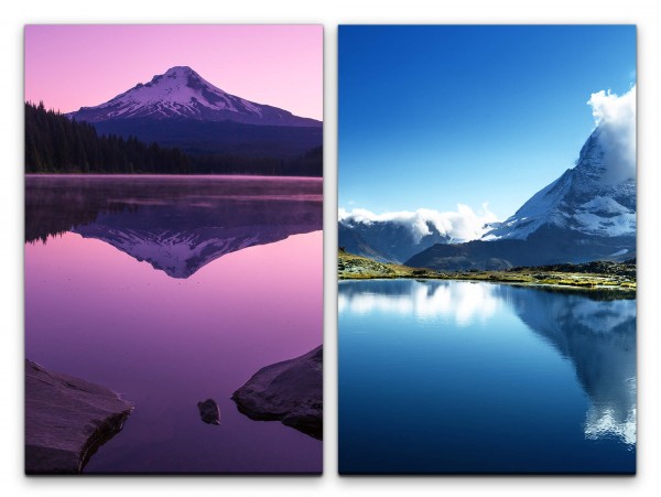 2 Bilder je 60x90cm Fuji Vulkan Berge See Reflexion Meditation Beruhigend