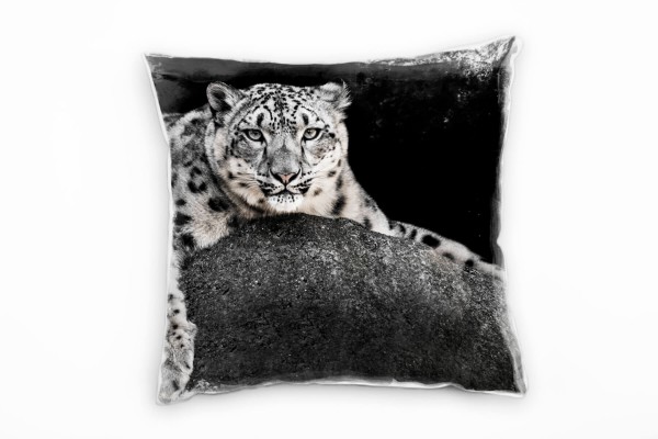 Tiere, liegender Leopard, grau Deko Kissen 40x40cm für Couch Sofa Lounge Zierkissen