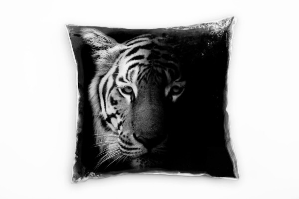 Tiere, Tiger, schwarz, grau Deko Kissen 40x40cm für Couch Sofa Lounge Zierkissen