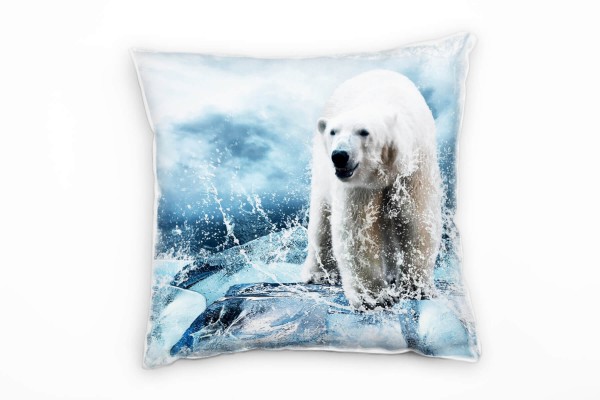 Tiere, blau, weiß, Eisbär auf Eisschollen Deko Kissen 40x40cm für Couch Sofa Lounge Zierkissen