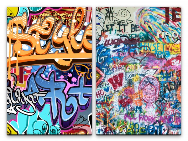 2 Bilder je 60x90cm Streetart Graffiti Tags Grungy Wall Jugend HipHop