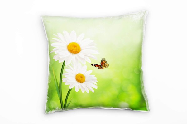 Blumen, weiß, gelb, grün, Margerite, Schmetterling Deko Kissen 40x40cm für Couch Sofa Lounge Zierkis