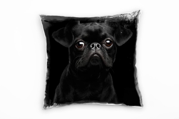 Tiere, kleiner Hund, schwarz Deko Kissen 40x40cm für Couch Sofa Lounge Zierkissen