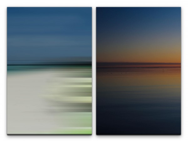 2 Bilder je 60x90cm Horizont Minimal Himmel Blau Sonnenuntergang Abendröte See