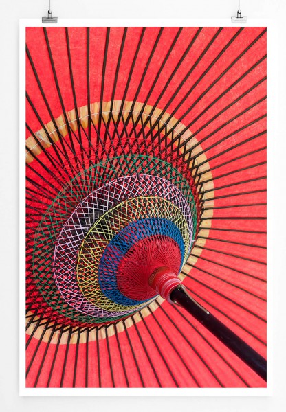 Künstlerische Fotografie  Asiatischer roter Sonnenschirm 60x90cm Poster