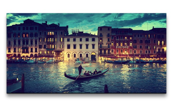Leinwandbild 120x60cm Venedig Italien Gondel Nacht Nachtlichter Romantisch