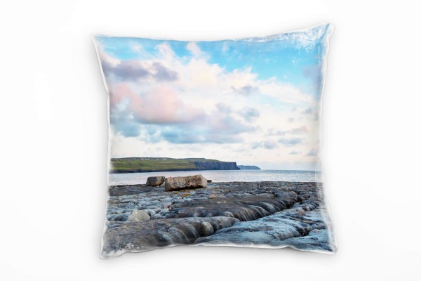 Strand und Meer, braun, blau, grün, Kippen, Irland Deko Kissen 40x40cm für Couch Sofa Lounge Zierkis