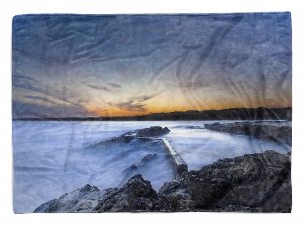 Handtuch Strandhandtuch Saunatuch Kuscheldecke mit Fotomotiv Küste Meer Abenddä