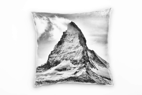 Winter, grau, schneebedeckter Berg, Schweiz Deko Kissen 40x40cm für Couch Sofa Lounge Zierkissen