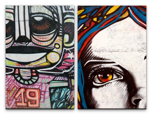 2 Bilder je 60x90cm Street Art Graffiti Berlin Straße Wand Bunt Jugendzimmer