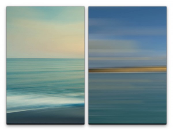 2 Bilder je 60x90cm Meer Horizont Pastelltöne Beruhigend Sanft Blau Friedlich