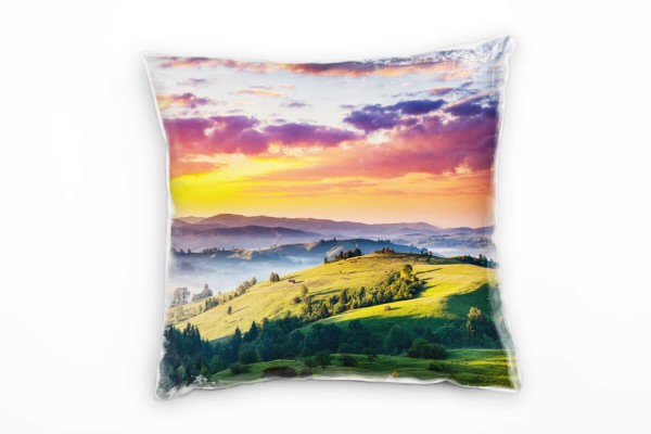 Landschaft, grün, orange, Berge, Sonnenuntergang, Ukraine Deko Kissen 40x40cm für Couch Sofa Lounge
