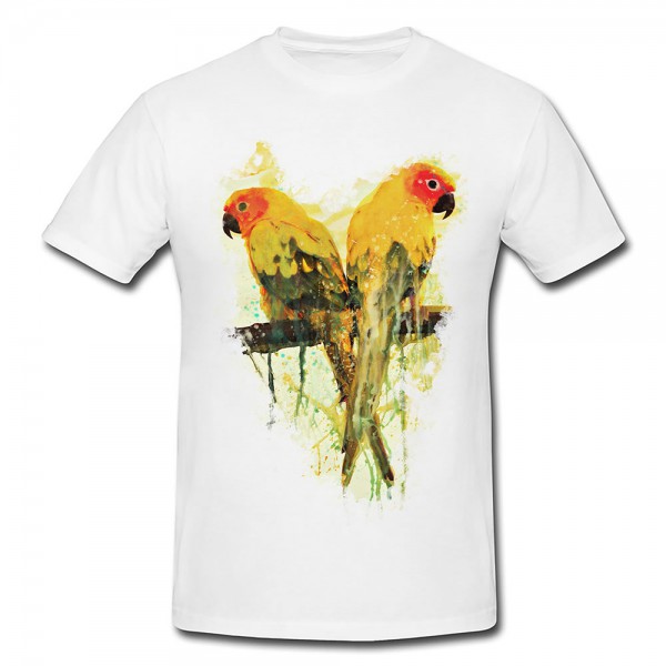 Parrot Pair Premium Herren und Damen T-Shirt Motiv aus Paul Sinus Aquarell