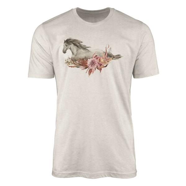 Herren Shirt 100% gekämmte Bio-Baumwolle T-Shirt Aquarell Pferd Blumen Motiv Nachhaltig Ökomode aus