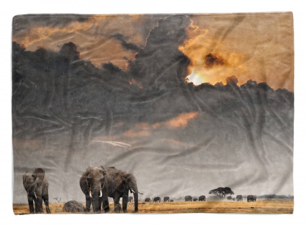 Handtuch Strandhandtuch Saunatuch Kuscheldecke mit Tiermotiv Elefanten Afrika N