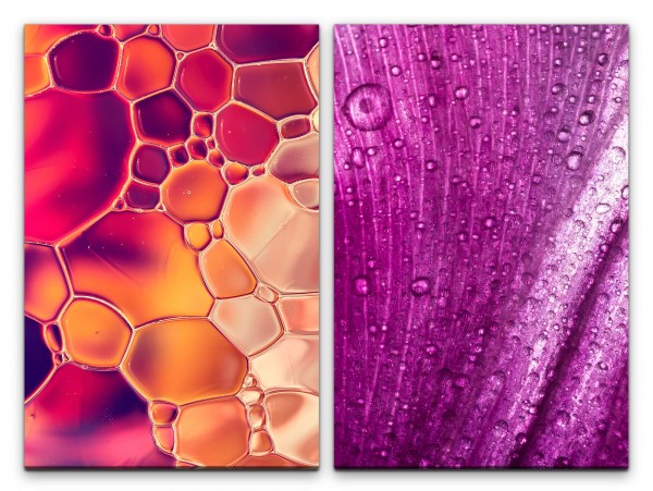 2 Bilder je 60x90cm Wassertropfen Regentropfen Abstrakt Fotokunst Dekorativ Nahaufnahme Modern