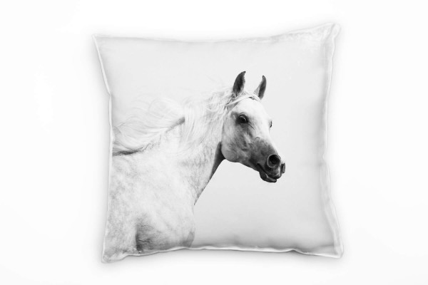 Tiere, schwarz, weiß, galoppierendes Pferd Deko Kissen 40x40cm für Couch Sofa Lounge Zierkissen