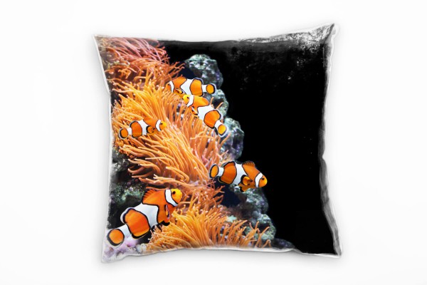 Tiere, Clownfische, Seeanemonen, orange, schwarz Deko Kissen 40x40cm für Couch Sofa Lounge Zierkisse
