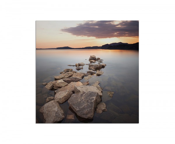80x80cm Krim See Wasser Steine Morgenrot