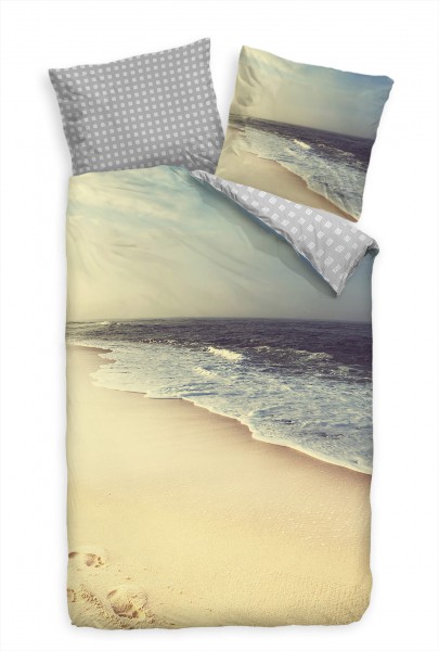 Strand Sonne Sand Welle Beige Bettwäsche Set 135x200 cm + 80x80cm Atmungsaktiv