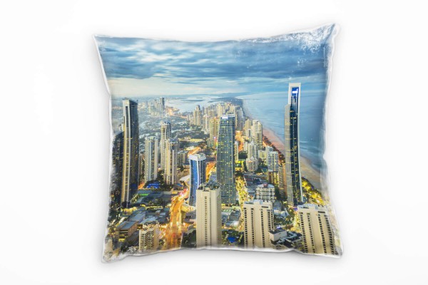 City, Küste Australiens, Hochhäuser, grau, gelb Deko Kissen 40x40cm für Couch Sofa Lounge Zierkissen
