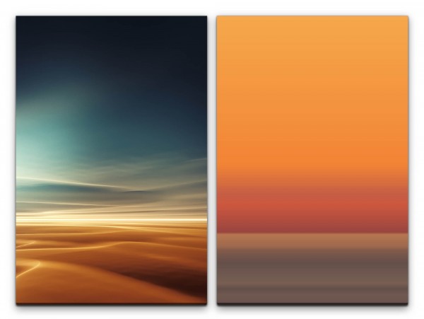 2 Bilder je 60x90cm Wolken Himmel Horizont Wüste Sahara Orange Sonnenuntergang