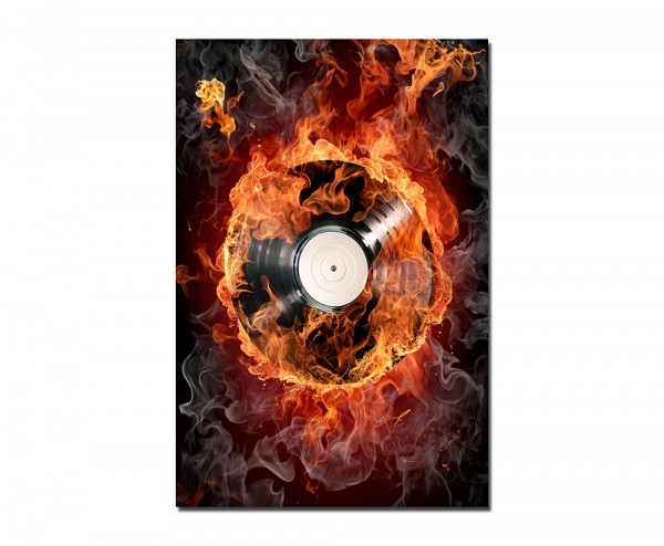 120x80cm Schallplatte Feuer Rauch Musik