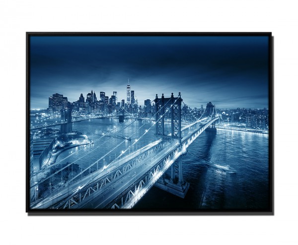 105x75cm Leinwandbild Petrol New York -city Sonnenaufgang Manhattan Brooklyn- Brücke