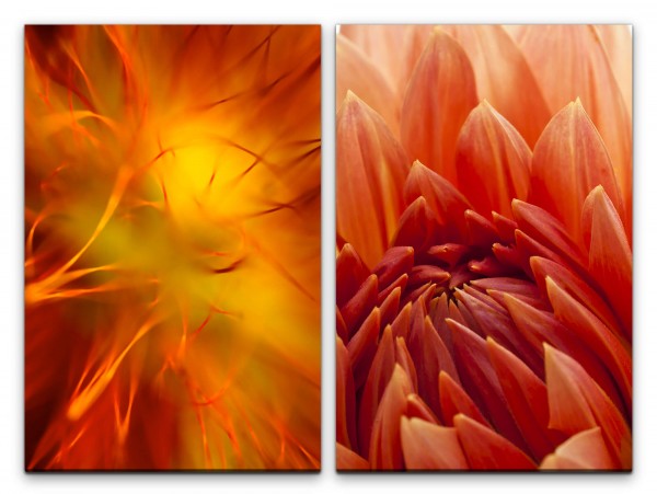 2 Bilder je 60x90cm Dahlie Orange Rot Blumenblüten Nahaufnahme Makro Fotokunst