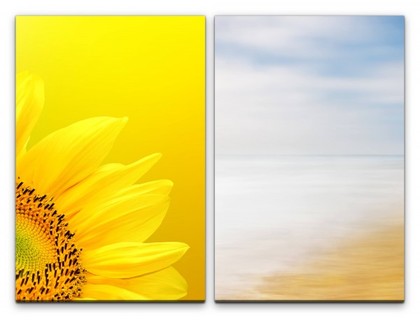 2 Bilder je 60x90cm Sonnenblume Gelb Sommer Strand Meer Sonne Sommer
