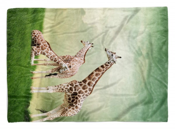 Handtuch Strandhandtuch Saunatuch Kuscheldecke mit Tiermotiv Giraffe auf Wiese