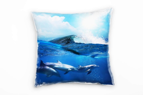 Tiere, blau, Delphine, Unterwasser Deko Kissen 40x40cm für Couch Sofa Lounge Zierkissen